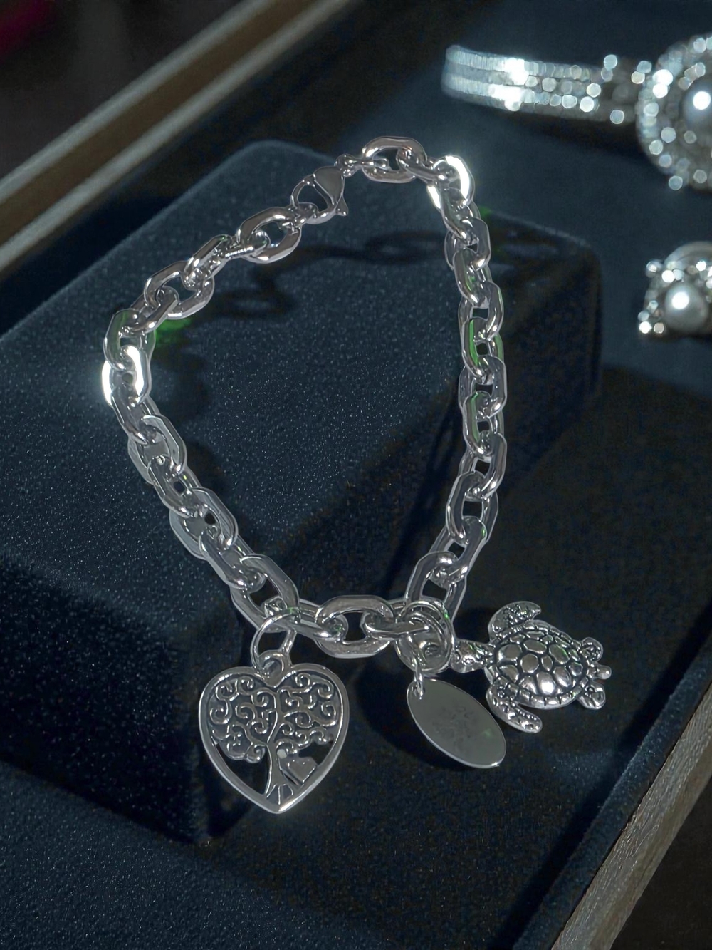 Silver Tone Sea Turtle & Tree of Life Charm Bracelet